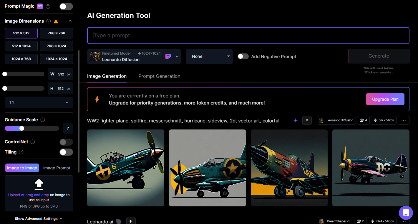 The Leonardo.ai user interface